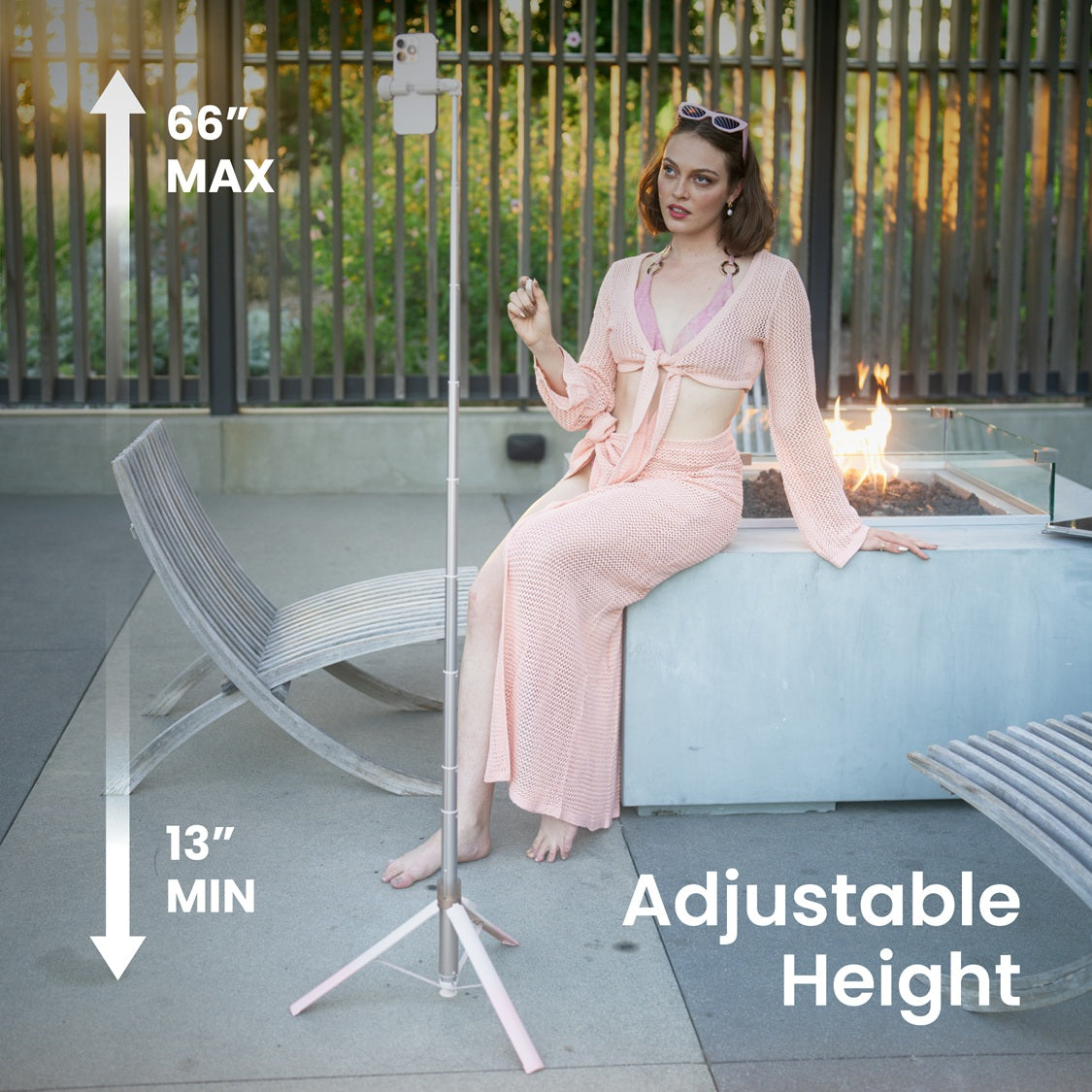 JustTap Ombré Peach Phone Tripod | Gradient Pink Tap-To-Open Phone
